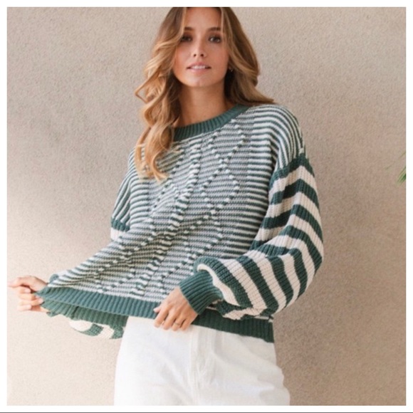 Cozy Perfect Striped Boho Cable Sweater - Picture 6 of 8